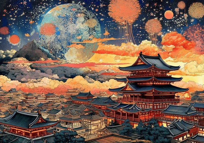 古建筑国潮节日创新背景插画,插画/手绘图,插画/手绘图库,插画/手绘图下载,插画/手绘
